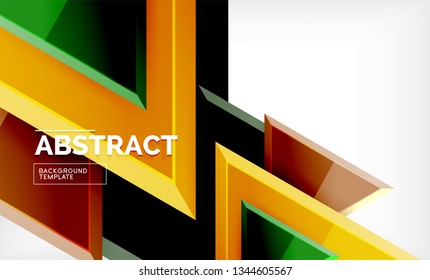 Triangles repetiton geometric abstract background, multicolored glossy triangular shapes, hi-tech poster cover design or web presentation template with copy space. Vector illustration