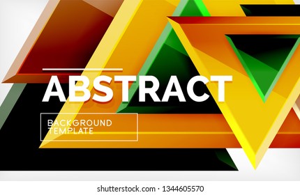 Triangles repetiton geometric abstract background, multicolored glossy triangular shapes, hi-tech poster cover design or web presentation template with copy space. Vector illustration