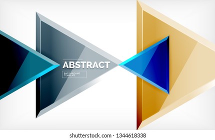 Triangles repetiton geometric abstract background, multicolored glossy triangular shapes, hi-tech poster cover design or web presentation template with copy space. Vector illustration