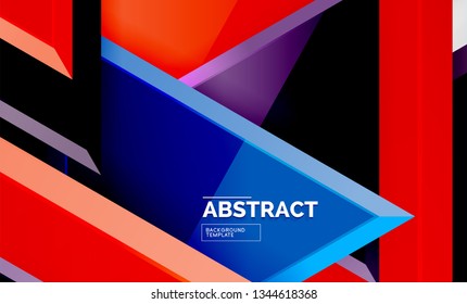 Triangles repetiton geometric abstract background, multicolored glossy triangular shapes, hi-tech poster cover design or web presentation template with copy space. Vector illustration