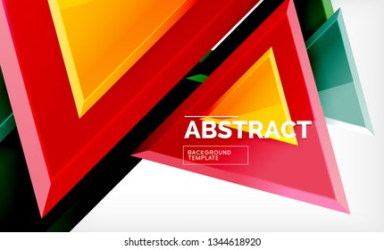 Triangles repetiton geometric abstract background, multicolored glossy triangular shapes, hi-tech poster cover design or web presentation template with copy space. Vector illustration