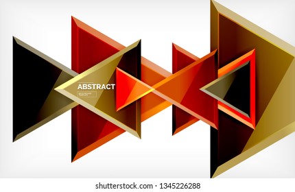 Triangles repetiton geometric abstract background, multicolored glossy triangular shapes, hi-tech poster cover design or web presentation template with copy space. Vector illustration