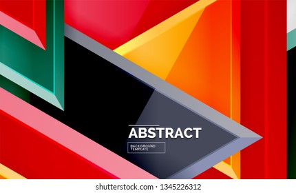 Triángulos repetitivos fondo abstracto geométrico, formas triangulares multicolor brillante, diseño de portada de afiches de alta tecnología o plantilla de presentación web con espacio de copia. Ilustración del vector