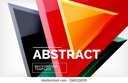 Triangles repetiton geometric abstract background, multicolored glossy triangular shapes, hi-tech poster cover design or web presentation template with copy space. Vector illustration