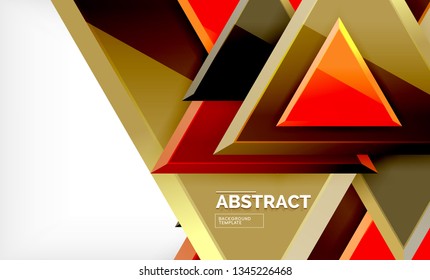 Triangles repetiton geometric abstract background, multicolored glossy triangular shapes, hi-tech poster cover design or web presentation template with copy space. Vector illustration