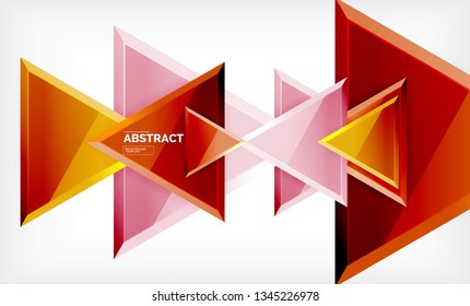 Triangles repetiton geometric abstract background, multicolored glossy triangular shapes, hi-tech poster cover design or web presentation template with copy space. Vector illustration