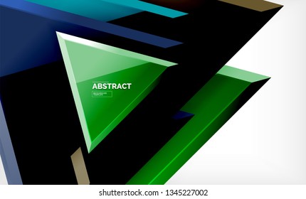 Dreiecke, die sich wiederholen, geometrisch abstrakter Hintergrund, mehrfarbige, glänzende dreieckige Formen, High-Tech-Poster-Cover-Design oder Web-Präsentation-Vorlage mit Kopienraum. Vektorgrafik