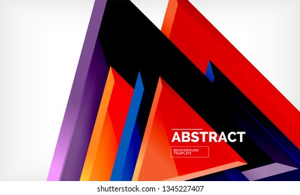 Triángulos repetitivos fondo abstracto geométrico, formas triangulares multicolor brillante, diseño de portada de afiches de alta tecnología o plantilla de presentación web con espacio de copia. Ilustración del vector