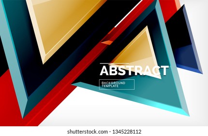 Triangles repetiton geometric abstract background, multicolored glossy triangular shapes, hi-tech poster cover design or web presentation template with copy space. Vector illustration