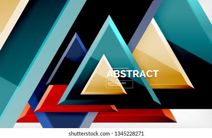 Triangles repetiton geometric abstract background, multicolored glossy triangular shapes, hi-tech poster cover design or web presentation template with copy space. Vector illustration