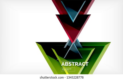 Triangles repetiton geometric abstract background, multicolored glossy triangular shapes, hi-tech poster cover design or web presentation template with copy space. Vector illustration