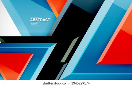 Triangles repetiton geometric abstract background, multicolored glossy triangular shapes, hi-tech poster cover design or web presentation template with copy space. Vector illustration
