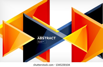 Triángulos repetitivos fondo abstracto geométrico, formas triangulares multicolor brillante, diseño de portada de afiches de alta tecnología o plantilla de presentación web con espacio de copia. Ilustración del vector