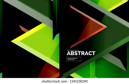 Triángulos repetitivos fondo abstracto geométrico, formas triangulares multicolor brillante, diseño de portada de afiches de alta tecnología o plantilla de presentación web con espacio de copia. Ilustración del vector