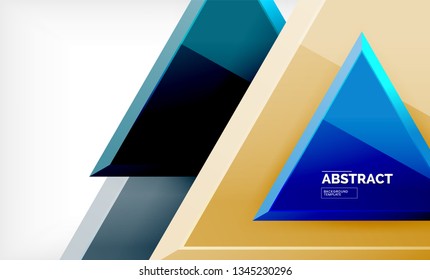 Triangles repetiton geometric abstract background, multicolored glossy triangular shapes, hi-tech poster cover design or web presentation template with copy space. Vector illustration