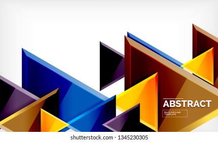 Triángulos repetitivos fondo abstracto geométrico, formas triangulares multicolor brillante, diseño de portada de afiches de alta tecnología o plantilla de presentación web con espacio de copia. Ilustración del vector
