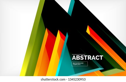 Triángulos repetitivos fondo abstracto geométrico, formas triangulares multicolor brillante, diseño de portada de afiches de alta tecnología o plantilla de presentación web con espacio de copia. Ilustración del vector