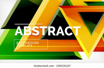 Triangles repetiton geometric abstract background, multicolored glossy triangular shapes, hi-tech poster cover design or web presentation template with copy space. Vector illustration
