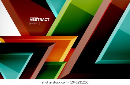 Triángulos repetitivos fondo abstracto geométrico, formas triangulares multicolor brillante, diseño de portada de afiches de alta tecnología o plantilla de presentación web con espacio de copia. Ilustración del vector
