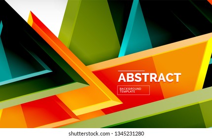 Triángulos repetitivos fondo abstracto geométrico, formas triangulares multicolor brillante, diseño de portada de afiches de alta tecnología o plantilla de presentación web con espacio de copia. Ilustración del vector