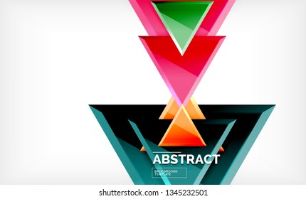 Triangles repetiton geometric abstract background, multicolored glossy triangular shapes, hi-tech poster cover design or web presentation template with copy space. Vector illustration