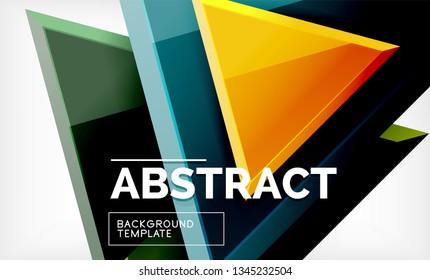 Triangles repetiton geometric abstract background, multicolored glossy triangular shapes, hi-tech poster cover design or web presentation template with copy space. Vector illustration