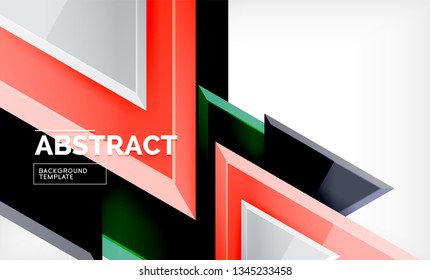 Dreiecke, die sich wiederholen, geometrisch abstrakter Hintergrund, mehrfarbige, glänzende dreieckige Formen, High-Tech-Poster-Cover-Design oder Web-Präsentation-Vorlage mit Kopienraum. Vektorgrafik