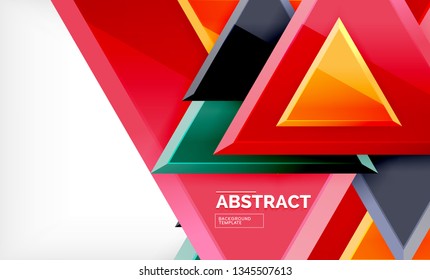 Triangles repetiton geometric abstract background, multicolored glossy triangular shapes, hi-tech poster cover design or web presentation template with copy space. Vector illustration