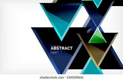 Triángulos repetitivos fondo abstracto geométrico, formas triangulares multicolor brillante, diseño de portada de afiches de alta tecnología o plantilla de presentación web con espacio de copia. Ilustración del vector