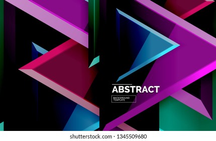 Triangles repetiton geometric abstract background, multicolored glossy triangular shapes, hi-tech poster cover design or web presentation template with copy space. Vector illustration