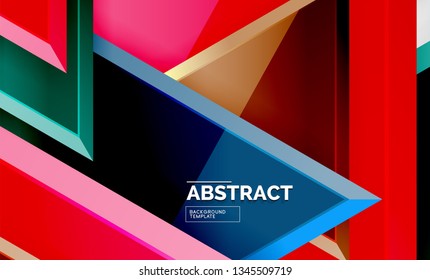 Dreiecke, die sich wiederholen, geometrisch abstrakter Hintergrund, mehrfarbige, glänzende dreieckige Formen, High-Tech-Poster-Cover-Design oder Web-Präsentation-Vorlage mit Kopienraum. Vektorgrafik