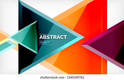Dreiecke, die sich wiederholen, geometrisch abstrakter Hintergrund, mehrfarbige, glänzende dreieckige Formen, High-Tech-Poster-Cover-Design oder Web-Präsentation-Vorlage mit Kopienraum. Vektorgrafik