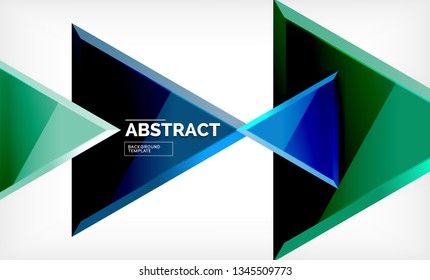Triangles repetiton geometric abstract background, multicolored glossy triangular shapes, hi-tech poster cover design or web presentation template with copy space. Vector illustration