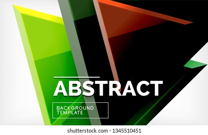 Triangles repetiton geometric abstract background, multicolored glossy triangular shapes, hi-tech poster cover design or web presentation template with copy space. Vector illustration