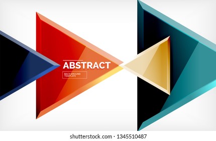 Dreiecke, die sich wiederholen, geometrisch abstrakter Hintergrund, mehrfarbige, glänzende dreieckige Formen, High-Tech-Poster-Cover-Design oder Web-Präsentation-Vorlage mit Kopienraum. Vektorgrafik
