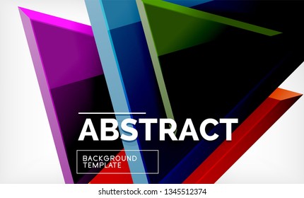 Triángulos repetitivos fondo abstracto geométrico, formas triangulares multicolor brillante, diseño de portada de afiches de alta tecnología o plantilla de presentación web con espacio de copia. Ilustración del vector