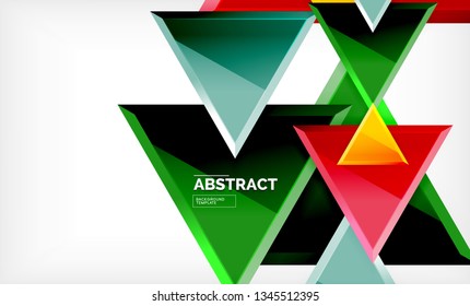 Triangles repetiton geometric abstract background, multicolored glossy triangular shapes, hi-tech poster cover design or web presentation template with copy space. Vector illustration