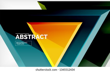 Triangles repetiton geometric abstract background, multicolored glossy triangular shapes, hi-tech poster cover design or web presentation template with copy space. Vector illustration