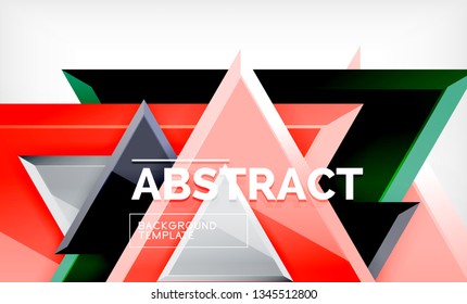 Triangles repetiton geometric abstract background, multicolored glossy triangular shapes, hi-tech poster cover design or web presentation template with copy space. Vector illustration