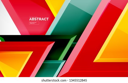 Triángulos repetitivos fondo abstracto geométrico, formas triangulares multicolor brillante, diseño de portada de afiches de alta tecnología o plantilla de presentación web con espacio de copia. Ilustración del vector