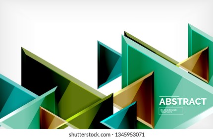 Triangles repetiton geometric abstract background, multicolored glossy triangular shapes, hi-tech poster cover design or web presentation template with copy space. Vector illustration