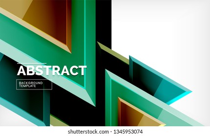 Triangles repetiton geometric abstract background, multicolored glossy triangular shapes, hi-tech poster cover design or web presentation template with copy space. Vector illustration