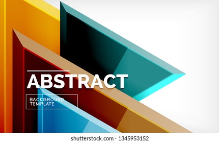 Triangles repetiton geometric abstract background, multicolored glossy triangular shapes, hi-tech poster cover design or web presentation template with copy space. Vector illustration