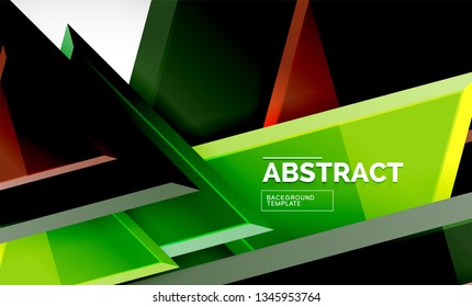 Triangles repetiton geometric abstract background, multicolored glossy triangular shapes, hi-tech poster cover design or web presentation template with copy space. Vector illustration