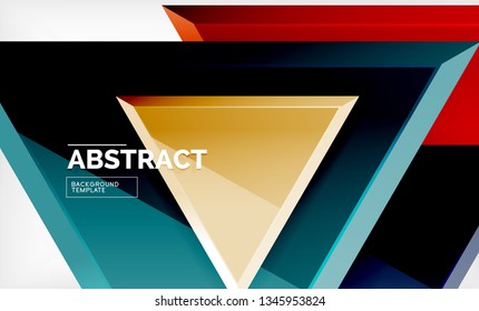Triángulos repetitivos fondo abstracto geométrico, formas triangulares multicolor brillante, diseño de portada de afiches de alta tecnología o plantilla de presentación web con espacio de copia. Ilustración del vector