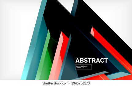 Triángulos repetitivos fondo abstracto geométrico, formas triangulares multicolor brillante, diseño de portada de afiches de alta tecnología o plantilla de presentación web con espacio de copia. Ilustración del vector