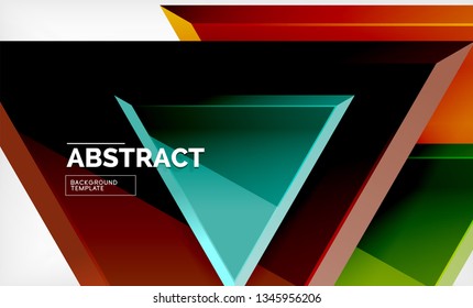 Triángulos repetitivos fondo abstracto geométrico, formas triangulares multicolor brillante, diseño de portada de afiches de alta tecnología o plantilla de presentación web con espacio de copia. Ilustración del vector