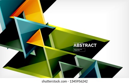 Triangles repetiton geometric abstract background, multicolored glossy triangular shapes, hi-tech poster cover design or web presentation template with copy space. Vector illustration