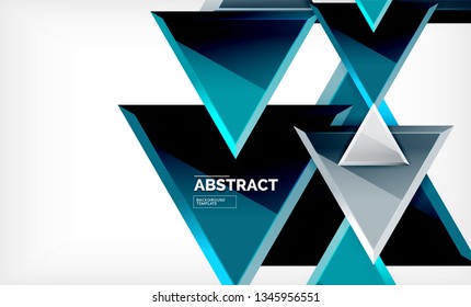 Triangles repetiton geometric abstract background, multicolored glossy triangular shapes, hi-tech poster cover design or web presentation template with copy space. Vector illustration