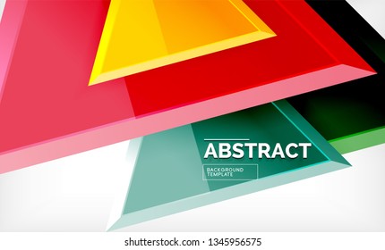 Triangles repetiton geometric abstract background, multicolored glossy triangular shapes, hi-tech poster cover design or web presentation template with copy space. Vector illustration